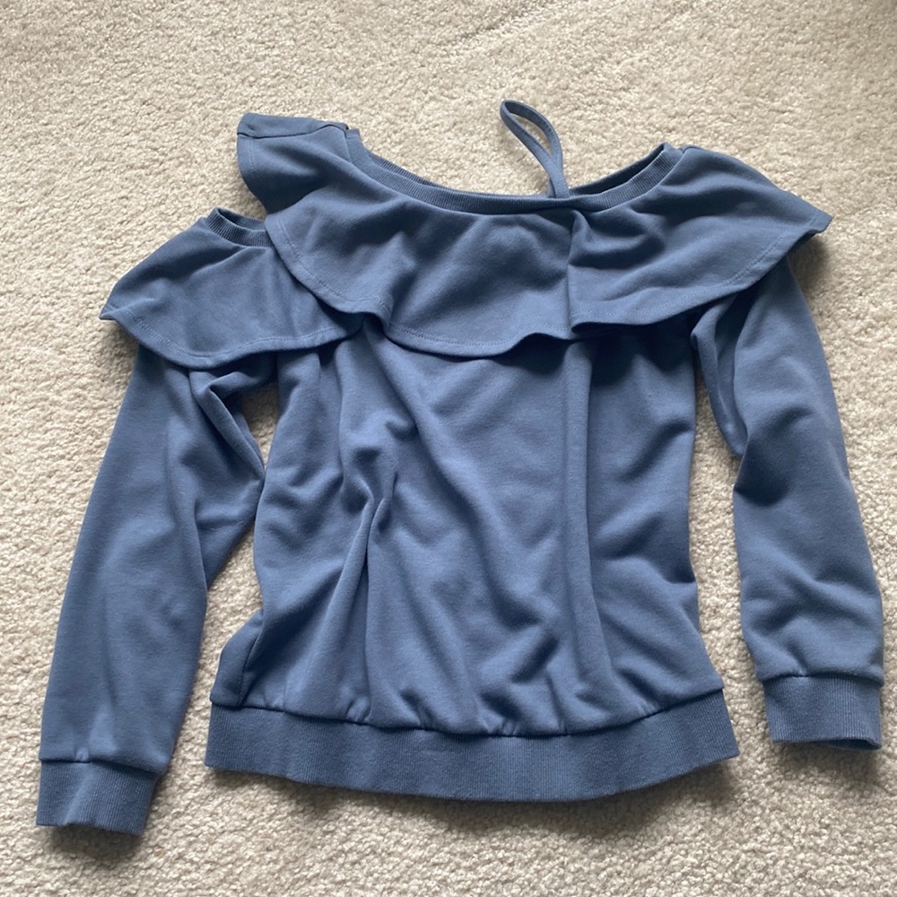 Alison Jay Slate Blue Ruffle Sweatshirt